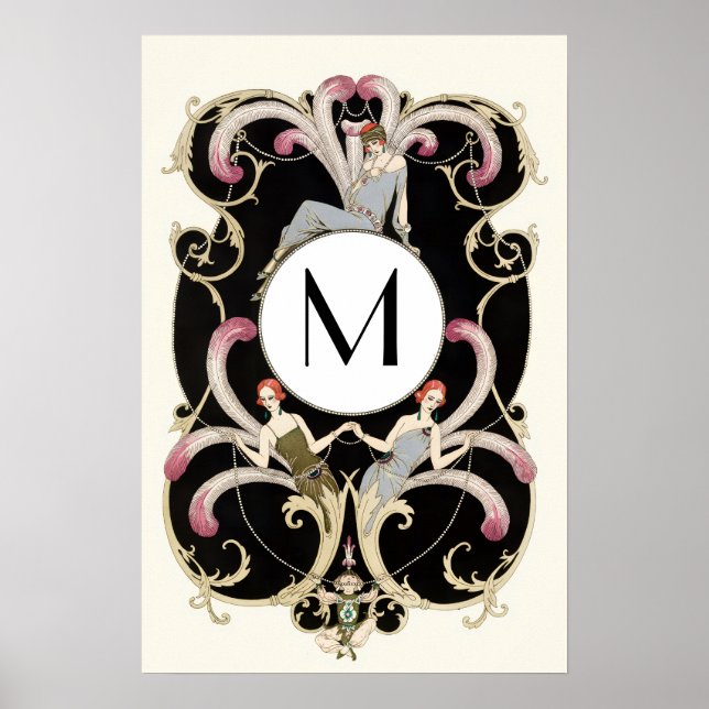 ART DÉCO PLUMES ,MODE BEAUTÉ COSTUME MONOGRAMME (Devant)