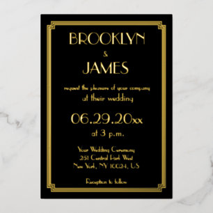 Art Déco Real Gold Foil Mariage Invitations