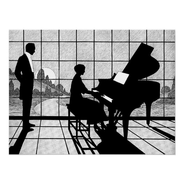 Art Déco silhouette de piano | Noir et blanc  (Devant)
