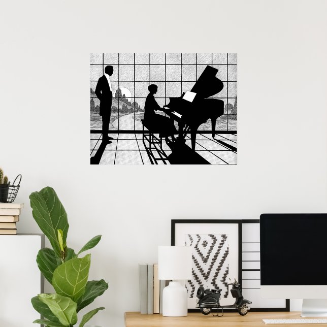 Art Déco silhouette de piano | Noir et blanc  (Bureau à domicile)