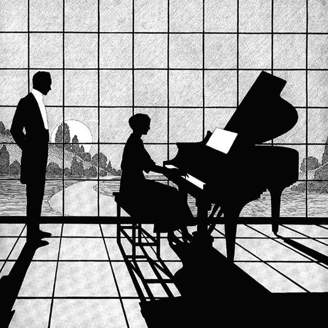 Art Déco silhouette de piano | Noir et blanc  (Créateur téléchargé)
