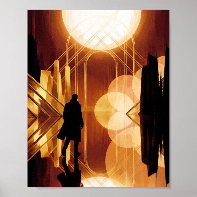 Art Déco Soleil Doré Silhouette Art Géométrique  (Devant)