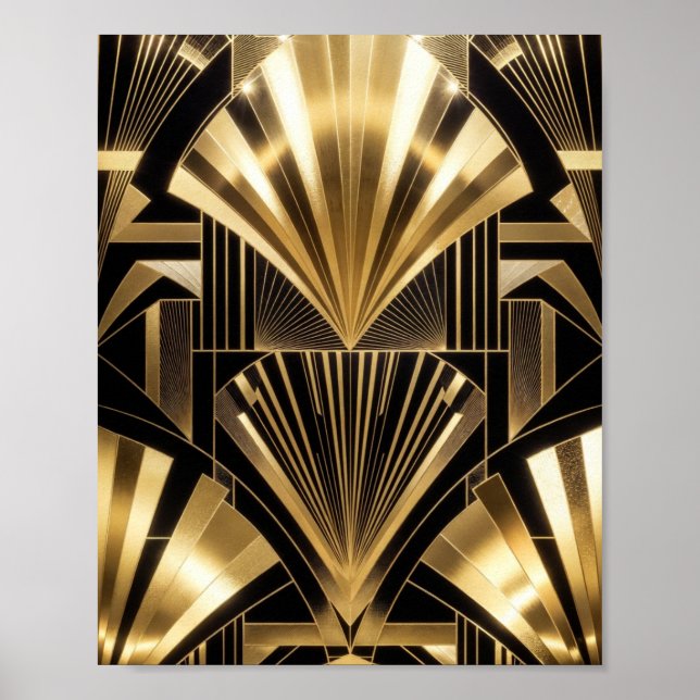 Art Déco Soleil Éclaté Noir Or Géométrique Luxe (Devant)
