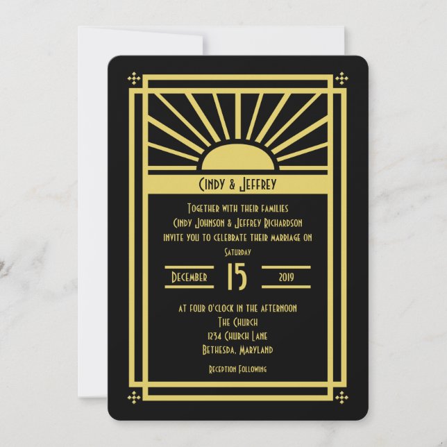 Art Déco Sunburst Mariages Invitations (Devant)