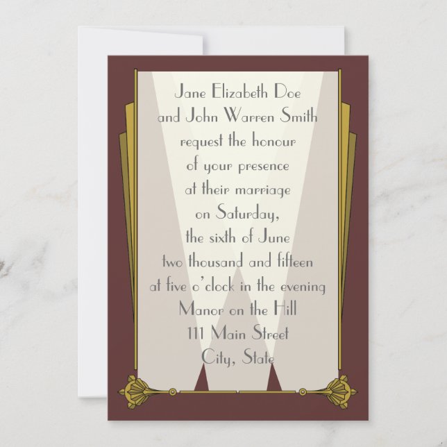 Art déco swanky en Faire-part de mariage rouge (Devant)