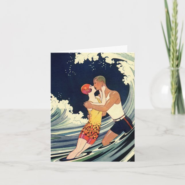 Art Déco vintage, Amoureux Baiser Merci Mariage (Devant)