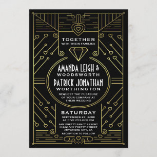 Art Déco Vintage Black & Gold Wedding Invitations