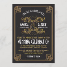 Art Déco Vintage Black & Gold Wedding Invitations