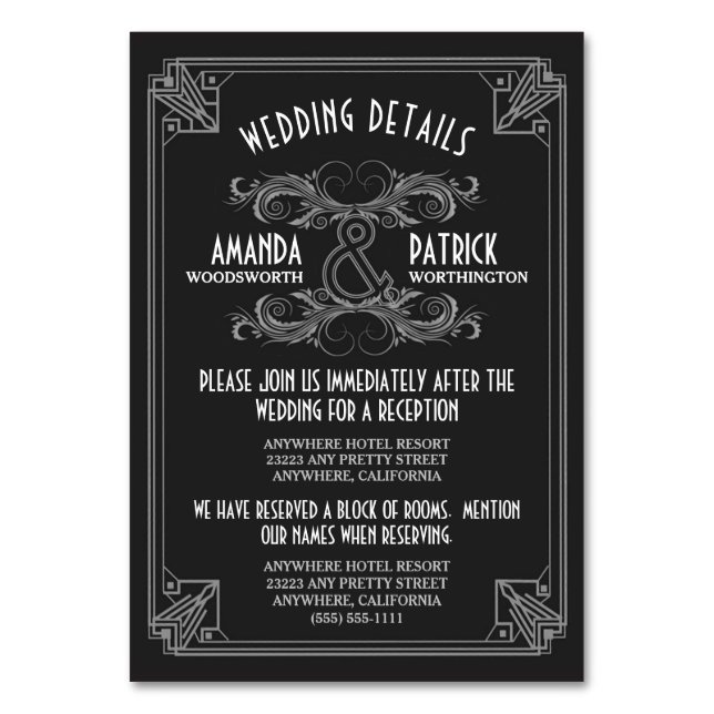 Art Déco Vintage Black Mariage Insertions Cartes (Par défaut)