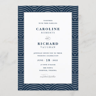 Art déco vintage Faire-part de mariage bleu marine