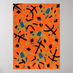 Art Déco vintage Jazz Pochoir Oiseaux d'or Animal