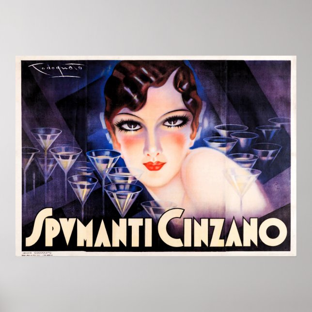 Art Déco vintage Vin Étincelé Publicité Poste (Devant)