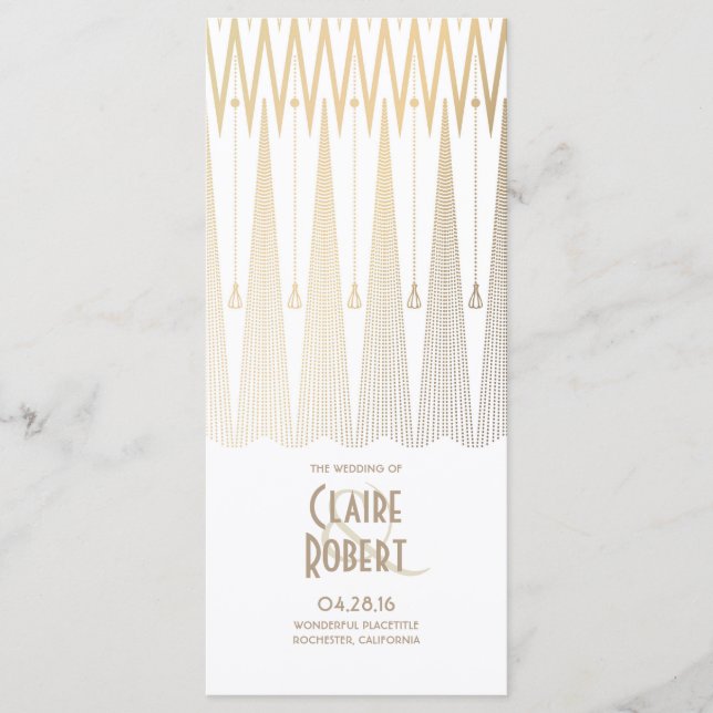 Art Déco Vintage White et Gold Wedding Programmes (Devant)