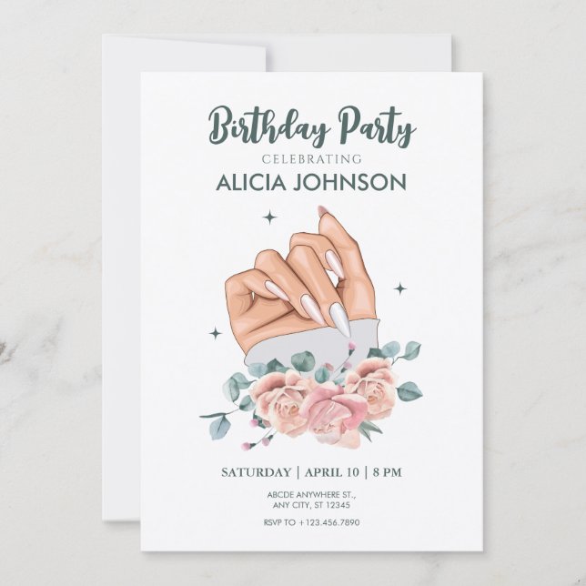 Art des ongles fantaisie Anniversaire Invitation (Devant)