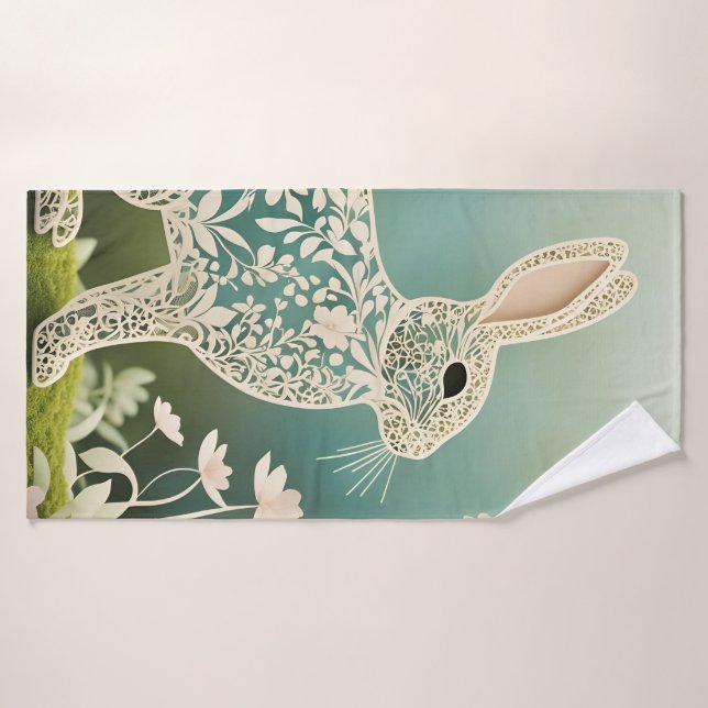 Art du printemps du lapin à fleurs blanches (Serviette de bain)