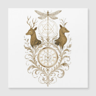 Art esthétique vintage cerf et libellule en or sal