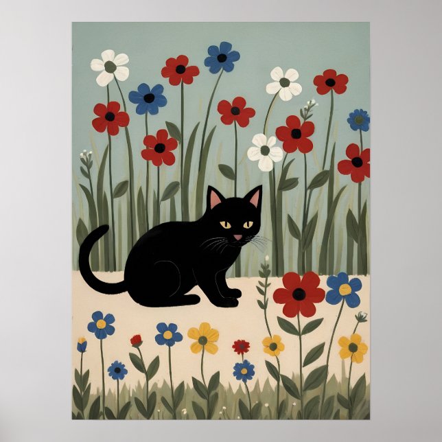 Art floral Chat Noir Décoration murale botanique m (Devant)