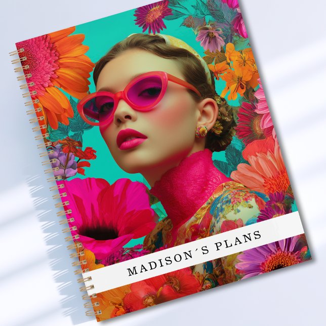 Art floral coloré - Femme (Custom Colorful Floral Art-Woman Planner with your Name or Text)