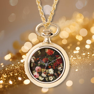 Art Floral Elegant Monogramme Femme Montre Collier