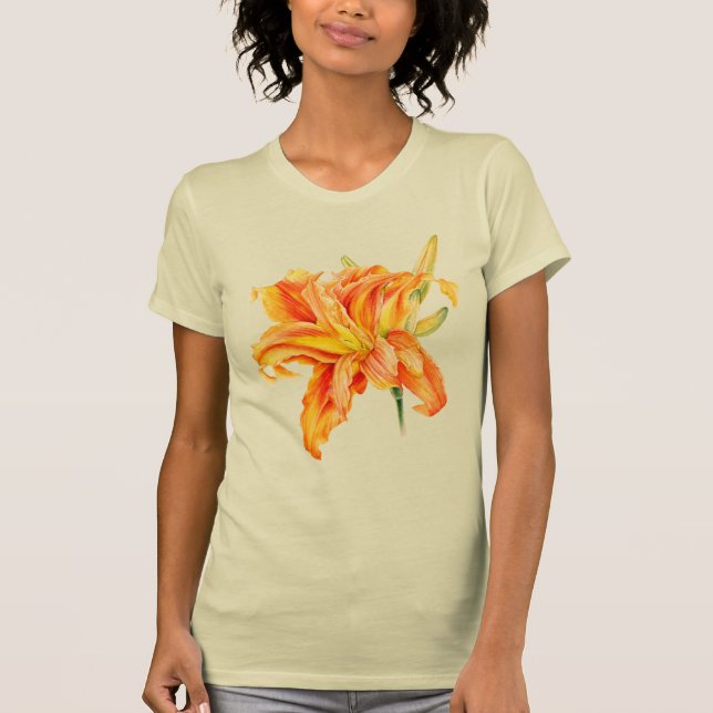 Art floral peint Daylily Hemerocallis t-shirt (Devant)