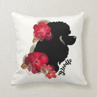 Art floral rouge de chien de silhouette du coussin
