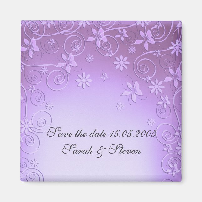 Art Floral Violet Enregistrer la date Magnet (Devant)