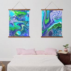 Art fluide bleu et vert Suspendu Tapisserie
