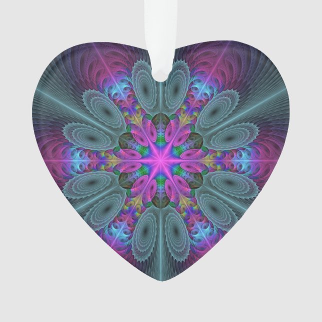 Art fractal coloré mandala avec cœur rose (devant)