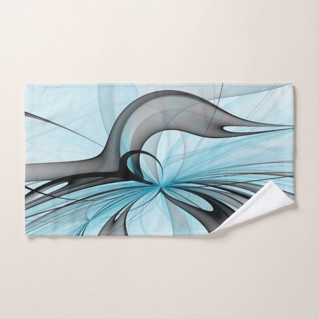 Art fractal moderne gris anthracite abstrait bleu (Serviette à main)