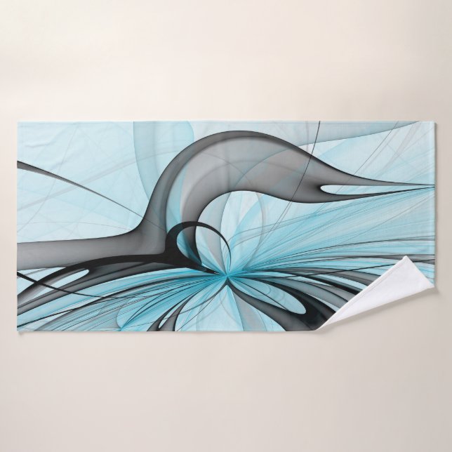 Art fractal moderne gris anthracite abstrait bleu (Serviette de bain)