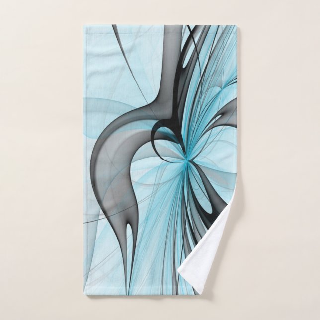Art fractal moderne gris anthracite abstrait bleu (Serviette à main)