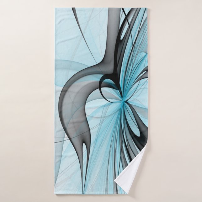 Art fractal moderne gris anthracite abstrait bleu (Serviette de bain)