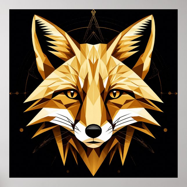 Art géométrique renard avec tons dorés décoration  (Devant)