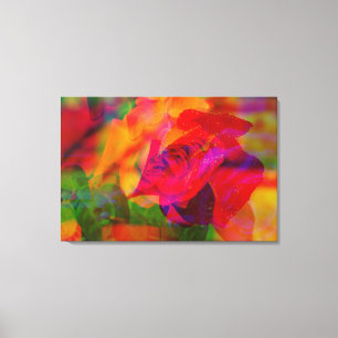 ART GLITCH d'une rose mouillée sur toile tendue