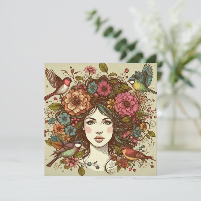 Art Imprimer Carte Oiseaux Chanter En Automne (Debout devant)