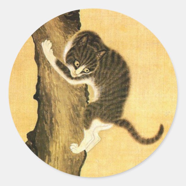 ART JAPONAIS DE CHAT EN Sticker ROND D'ARBRE (Devant)