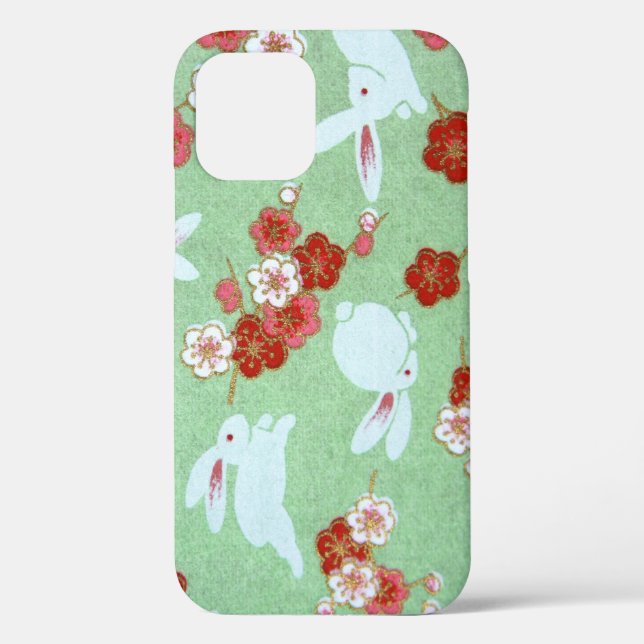 Art japonais - Sakuras et lapins iPhone 12 Coque (Verso)