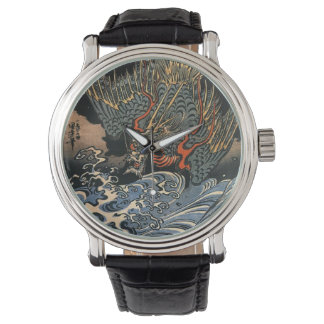 Art japonais Ukiyo-e Dragon Montre en cuir