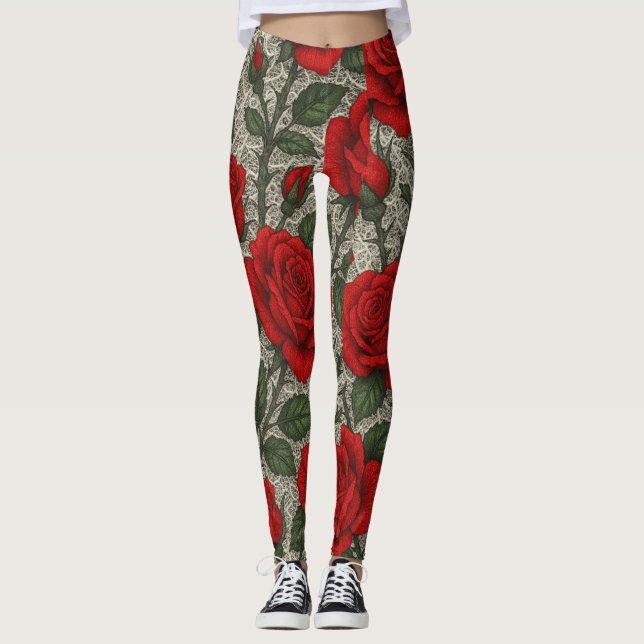 ART Legging Rosas Vermelhas sobre Renda Branca (Devant)