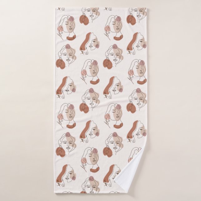 Art minimaliste Abstrait Line Femmes Visages Motif (Serviette de bain)