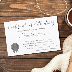 Art moderne Certificat d'authenticité par