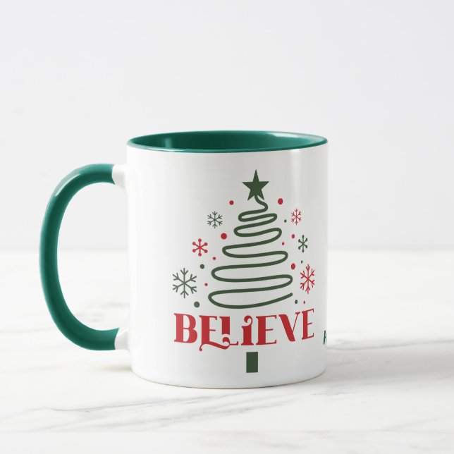 Art moderne ligne Arbre de Noël Croire Mug (Gauche)