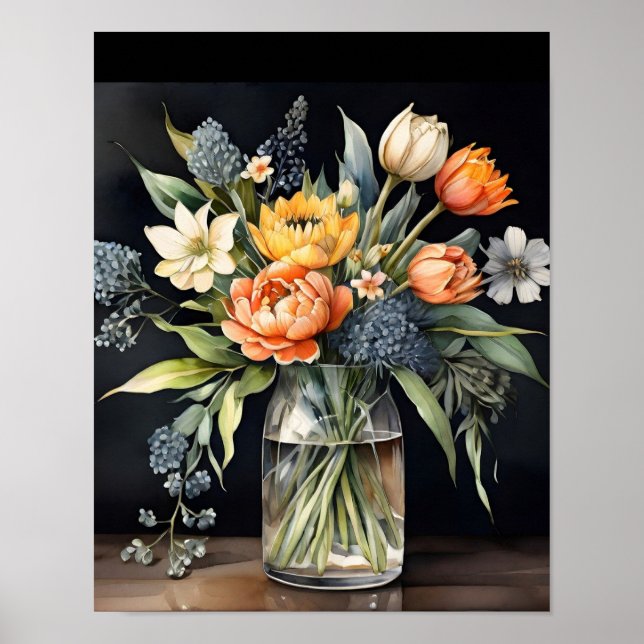 Art moderne poster fleurs imprimées (Devant)