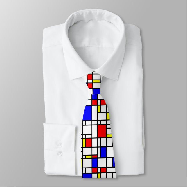 Art moderne rouge jaune bleu Grille Motif Cravate (Attaché)