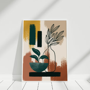 Art mural abstrait botanique en terre cuite modern