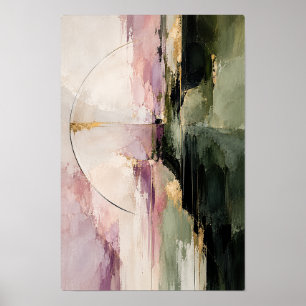 Art mural abstrait cercle noir olive rose poussiér