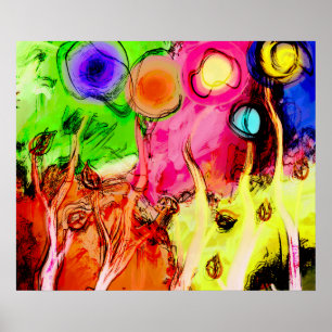 ART MURAL ABSTRAIT DE LA FORÊT VIBRANT