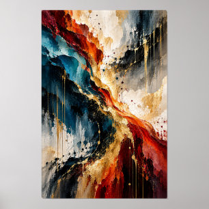 Art mural abstrait diagonal flux or rouille marine
