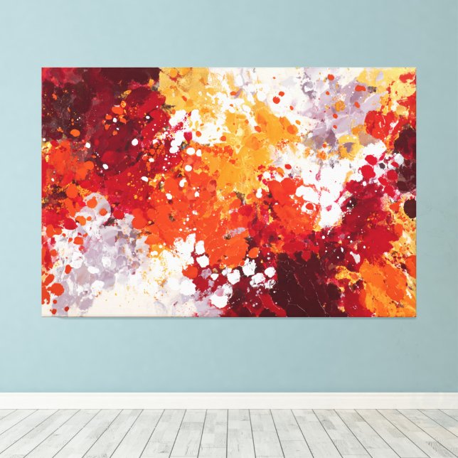 Art mural abstrait éclaboussé de rouge et de jaune (Insitu (Plancher de Bois))