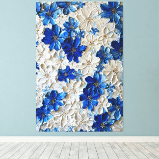 Art mural abstrait floral bleu et blanc moderne  
